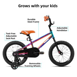 JOYSTAR 18 Inch Kids Bike for Age 5-8 Girls Boys Bikes 5 6 7 8 9 Years Old Unisex BMX Style Children Bicycles with Kickstand Birthday Gift Oil Slick