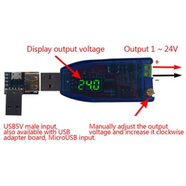 DC-DC Voltage Regulator Module, Step Up/Down Converter with USB and Adjustable Potentiometer, 3 W 1-24 V Real-time Voltage Display, Step by Step Setting, High Performance Voltage Regulator