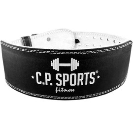 C.P. Sports Weight Lifting Belt for Weight Sports, Genuine Leather Training Belt, Ideal for Powerlifting, Ergonomic Fitness Belt with Padded Back, L (95 - 123 cm), Black