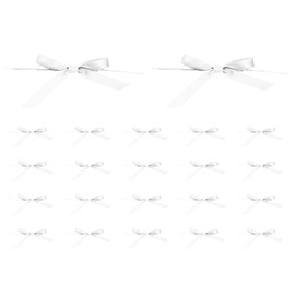 PATIKIL 3" Satin Ribbon Bow, 100 Pcs Mini Bows with Twist Ties for DIY Craft Gift Wrapping Treat Bags Wedding Birthday Party Decoration, White
