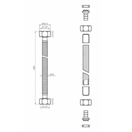 60 cm 1/2" x 1/2" BSP Black Nylon Braided Flexible Hose Rinse