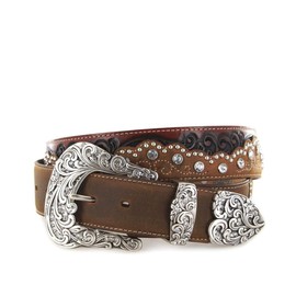 Tony Lama Women's Kaitlyn Crystal Leather Western Belt Brown 34