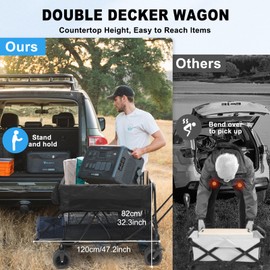 Nice C Push Wagon, Double Decker Wagon, Folding Wagon, Wagons Carts Foldable, Collapsible Wagons, 400L Capacity, Foldable, 47'' Extendable, 4" Wide All Terrain Wheels