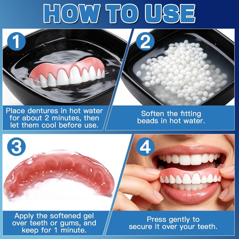 Moldable False Teeth Dentures Set for Women Men – Upper