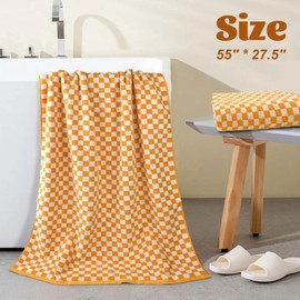 Jacquotha Orange Shower Towels for Bathroom Set of 2, Cotton Bath Towel Drying Body Hand Face, Luxury Towels 480 GSM Medium Thickness (Checkered)