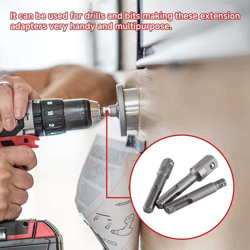 Kodrily 4Pcs SDS Plus Extension, 1/4" 3/8" 1/2" SDS Plus