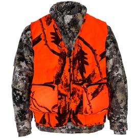 Klarny Outdoors Camo Orange Hunting Vest with Pockets - High Visibility, Waterproof, Ultra-Quiet Deer and Bow Gear Accessories, Size 3XL