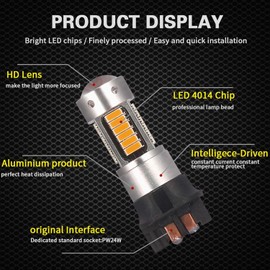 AILEO PWY24W PW24W LED Bulbs Bright Amber Yellow Orange Extremely Bright 30-SMD 4014 Turn Signal Lights Daytime Running Lights DRL Replacement Bulbs,Pack of 2