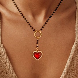 FAUTHENTICUTE Vintage Heart Necklaces For Women Bead Rosary Necklace With Heart And Cross Charm Y Shaped Necklace, Medium, Copper, No Gemstone