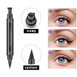 Linble Dual Ended Black Liquid Eyeliner - 2 in 1 Winged Cat Eye Stamp & Felt-tip Eyeliner Pen, Waterproof, Long Lasting and Smudge Proof Eye Makeup Tool for Women