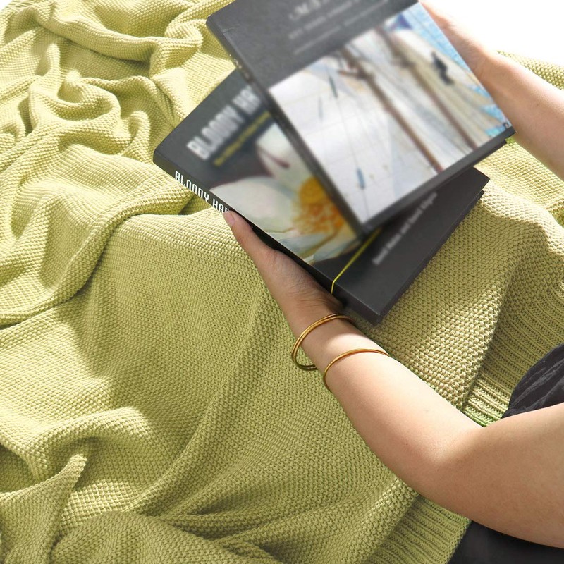 PiccoCasa 100% Cotton Knit Throw Blanket,Solid Lightweight Decorative Throws and