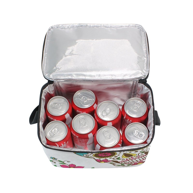 MASSIKOA Sugar Skull Flower Insulated Lunch Bag Lunch Box Cooler
