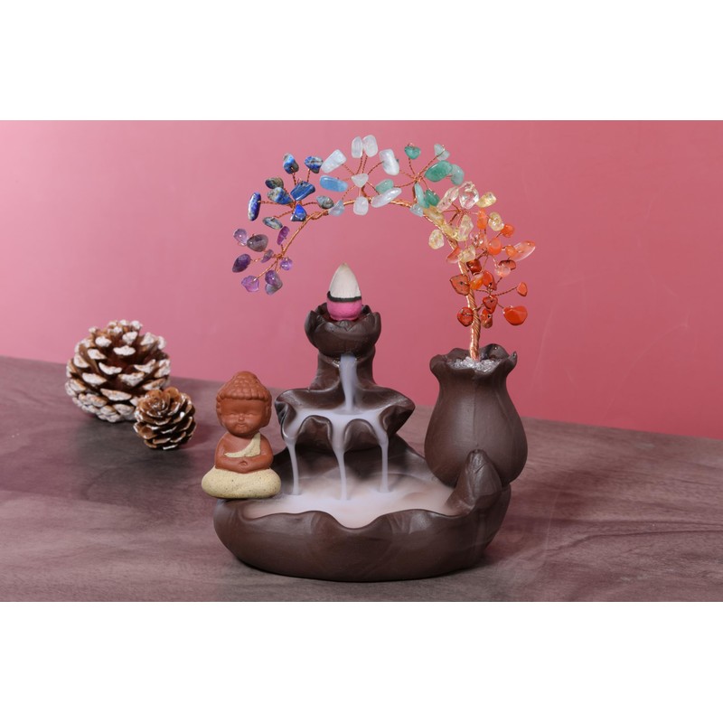 CrystalTears Ceramic Incense Stick Holder Waterfall with Buddha Figure 7