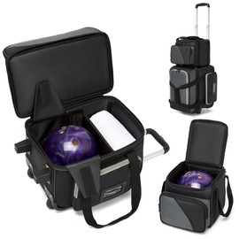 JMIANeodark 2 Ball Bowling Bags with Wheels, Roller Bowling Bag with Separate Shoe Compartment and Retractable Handle, 1 Ball Bowling Roller Bag + 1 Ball Color Matching Add On Tote（Grey）