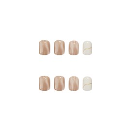 24 Pcs Cute Coffin Press on Nails Medium Fake Nails, Reusable Glue on Nails Short Ballerina Nails Press ons, French Acrylic False Nails Full Cover Artificial Fingernails for Women