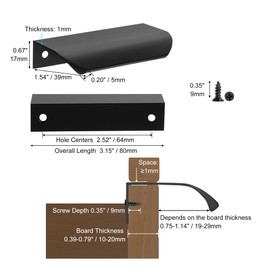 Malimali 10 Pack Black Kitchen Cupboard Handles Finger Edge Pulls for Cabinets and Drawers, 80mm Wardrobe Door Handles Modern Aluminum Bathroom Cabinet Handles, Matte Black