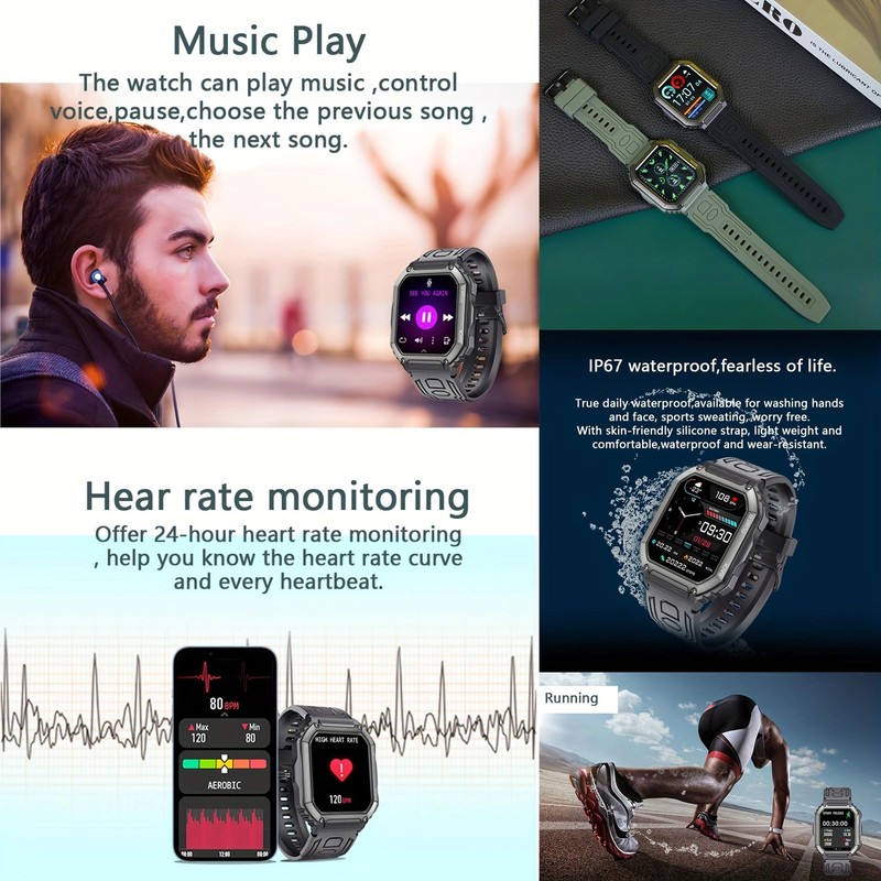 ZPIMY Men's Smart Watch with Bluetooth Call, 1.8 Inch AMOLED