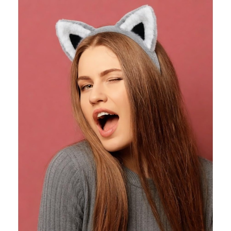 Grey Wolf Ears Headband Grey Cat Ears Headband Gray Fox