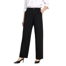 Dress Pants Women Work Straight Leg Business Office High Elastic Waisted Black Casual Slacks Trousers with Pockets Large