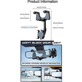 2022 Rotatable and Retractable Car Phone Holder - Rear View Mirror Phone Holder, Car Phone Holder Mount, 360-degree Rotation Adjustment, Easy to Install and Remove, for All Mobile Phones and All Car