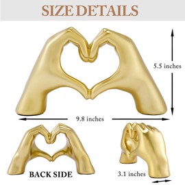 Xmeden Gold Decor for Living Room Bedroom Bookshelf Coffe Table, Resin Heart Hands Statue Gifts for Women, Finger Home Accents, Modern Art Aesthetic Sculpture (No Bracelets)