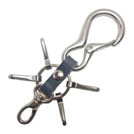 [highstyle] Tochigi Leather Keychain, Men's, Women's, Made in Japan, Tochigi Leather, Carabiner, 4 Hooks, Small Nascan Key Chain, navy