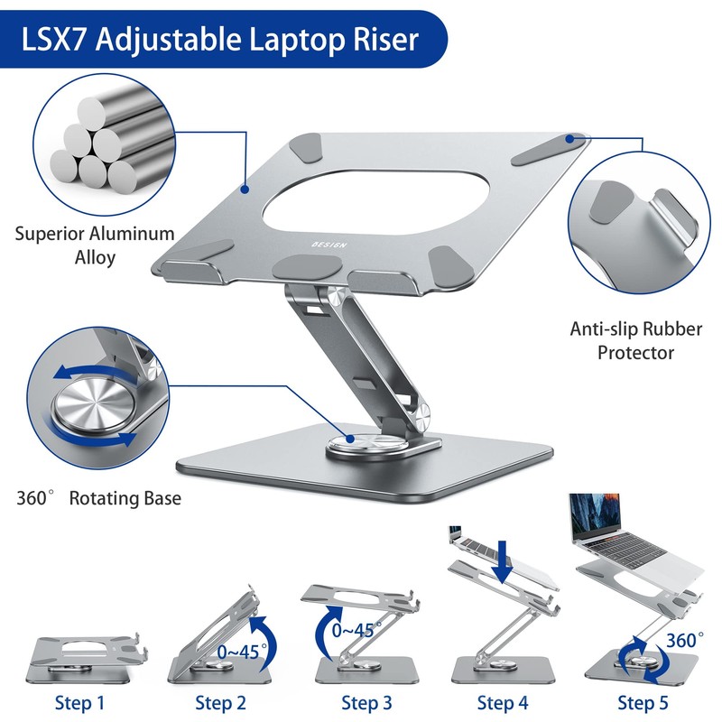BESIGN LSX7 Laptop Stand with 360° Rotating Base, Ergonomic Adjustable