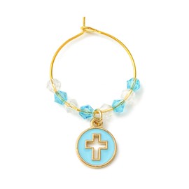 LiQunSweet 50 pcs Colorful Round Cross Theme Enamel Alloy Wine Glass Charms Glass Bead Religious Crucifix Jesus Charm for DIY Jewelry Bracelet Necklace Earring Keychain Decoration