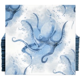 100 Pcs Playa Octopus Sea Cocktail Beverage Napkins Ocean Coastal Disposable Paper Dessert Napkin for Summer Spring Birthday Party Supplies