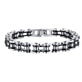 VPKJewelry Men Women Stainless Steel Motorcycle Bike Biker Link Chain Eternity Bracelet Wide 12 mm L 7.5'' (White-Black)