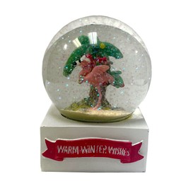 Warm Wishes Flamingo and Palm Tree Holiday Snow Globe