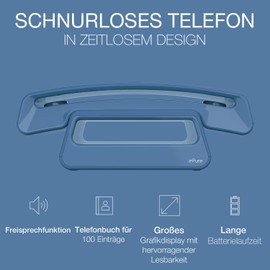 ALCATEL ePure Iconic - DECT Cordless Landline Phone - Vintage Design - Large High Resolution Graphic Display - Hands-Free Function - Call Blocking Function - Blue