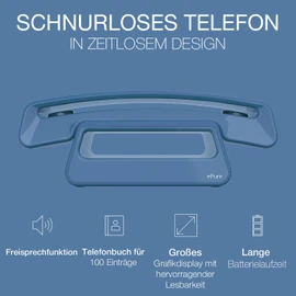 ALCATEL ePure Iconic - DECT Cordless Landline Phone - Vintage Design - Large High Resolution Graphic Display - Hands-Free Function - Call Blocking Function - Blue