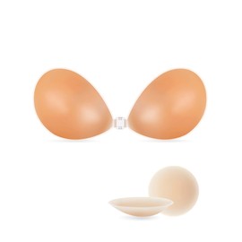 NONIO Adhesive Bra Strapless Sticky Invisible Push up Reusable Silicone The Best Off Backless Viscous for Women (US, Cup Band, C, Natural Nude)
