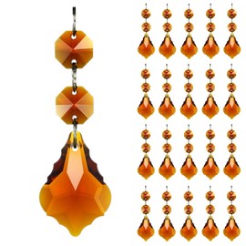 GOLDENHAITAI 20pcs Crystal Maple Leaf Chandelier Pendant Prisms, Hanging Glass Crystals Octagon Beads for Christmas Party Decoration 38mm (Amber)