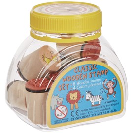 Goki 15499 Wild Animals (8 Stamps): Height 2.5 cm, Diameter 2.2 cm, Wood, with Ink Pad, Type: Plain, Small