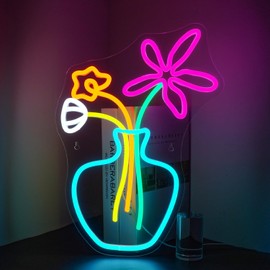 DREAMFORT Flower Vase Neon Sign,Dimmable Neon Lights,Neon Flowers Sign for Wall Decor,Anime Flower Shape USB Connectivity Light Up Neon for Kids Room Girls Room Bar Birthday Party