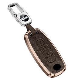 ontto Leather Key Fob Cover Keyring fit for Nissan Rogue Pathfinder X-trail Versa Kicks Ariya Qashqai Teana 2023 2024 Alu Car Key Case protector keychain key Holder shell Accessories 4 buttons Brown