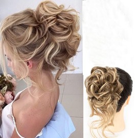 QIAORUIXIN Messy Hair Bun Hair pieces for Women Clip in Claw Hair Pieces Synthetic Chignon Super Long Tousled Updo Hair Bun Extensions Wave Curly Hairpieces for Daily Wear(27/613-)