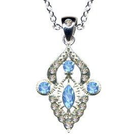 Art Nouveau 54025 Blue Art Nouveau Light Blue Silver Necklace + Silver Pendant Necklace Genuine 925 Silver Zirconia Crystals Rhinestone Clear White Beautiful Love Extravagant Fashion Pendant