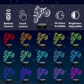 Motocross 3D Night Light, Lampeez LED Illusion Dirt Bike Lamp with Remote Control 16 Colors Changing Table Lamps Kids Room Decor Best Gift Idea for Outdoor Sports Lover Collection