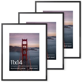 Heimlove 11x14 Aluminum Picture Frame, Metal photo Frame with Tempered Glass 8x10 with Mat or 11 x 14 Without Mat Wall Mounting Horizontally or Vertically,Poster Frame- 3 Packs - Black