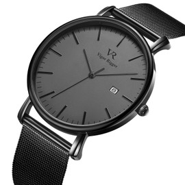 BUREI Men's Wristwatch, Simple, Stylish, Brand, Popular, Ultra-thin, Lightweight, Analog Watch, Business, Waterproof, Quartz, Men's Watch, black-grey, Analog-quartz Movement