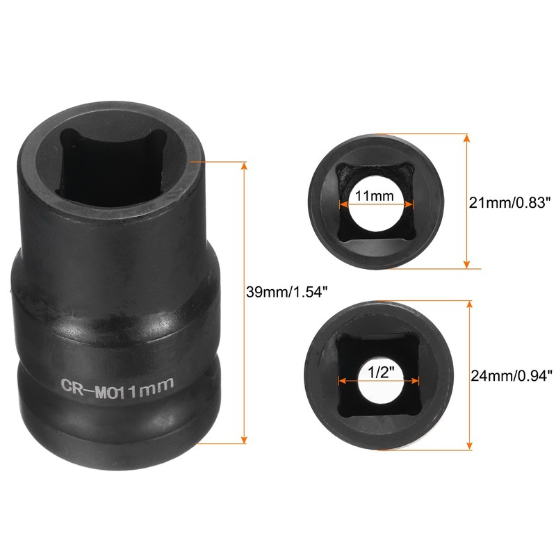 sourcing map 2pcs 4 Point Square Socket 1/2" Drive 11mm