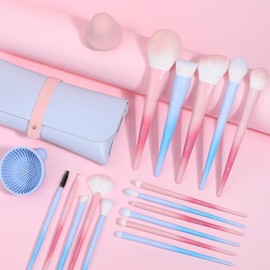 docolor Set de Brochas de Maquillaje 16 Piezas con Bolsa, Esponja y Almohadilla Limpiadora