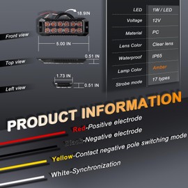 Nrgedzam 4PCS Amber Strobe Lights for Trucks, Sync Feature LED Emergency Strobe Grille Lights 12-24V Surface Mount Flashing Mini Grill Caution Hazard Warning Emergency Lights for Vehicles Cars