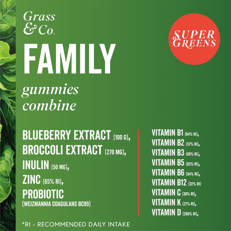 Grass & Co. Family Super Greens Gummies | Multivitamin with