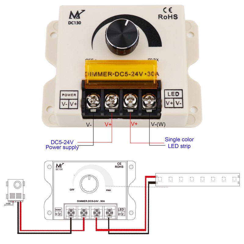 LEDENET LED Dimmer Knob & Button 3-in-1 DC5V/12V/24V 30A PWM
