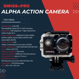 Clikoze Action Camera 1080FHD 30FPS Bundle with Swiss+Go Alpha Action Camera + Camera Cleaning Cloth | 20MP 120 degree A+ lens - 30M Underwater Camera for Sports or Vlog Camera with Accessories