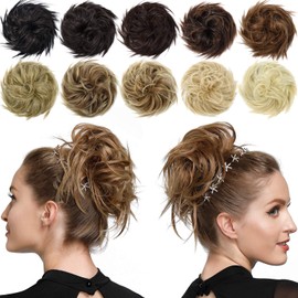 Messy Bun Hair Piece Scrunchy Bun Extensions Medium Brown Synthetic Thick Donut Tousled Updo Chignon Hairpiece for Women